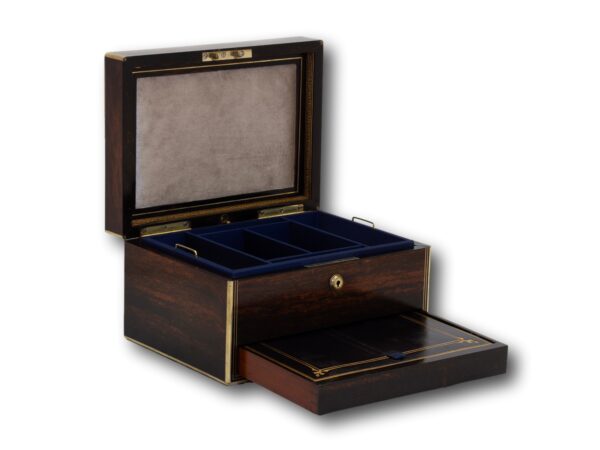 Front overview of the Antique Coromandel Jewellery Box Austin Dublin with the tray removed