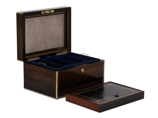 Front overview of the Antique Coromandel Jewellery Box Austin Dublin with the tray removed