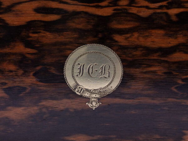 Close up of the initial plaque on the Antique Coromandel Writing Box Fisher