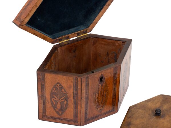 Close up of the interior of the tea caddy