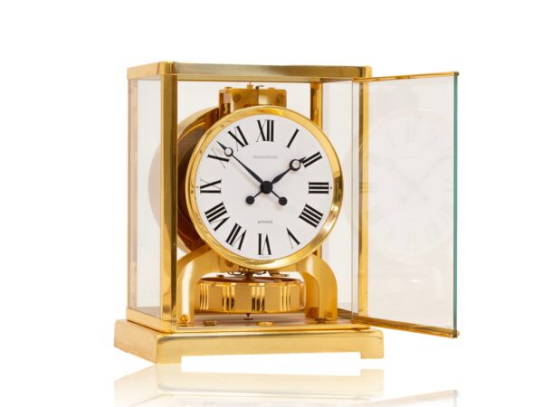 Front of the Jaeger-LeCoultre Baby Atmos Clock with the door open