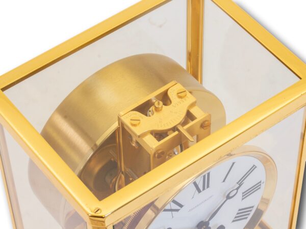 Close up of the top and reference number on the Jaeger-LeCoultre Baby Atmos Clock