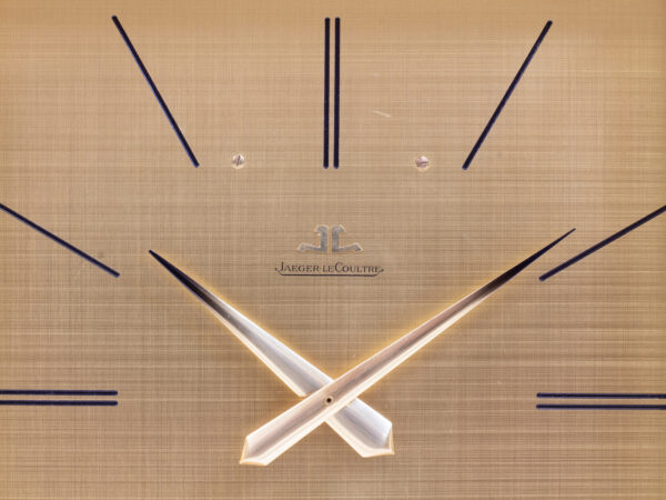 Close up of the Jaeger-LeCoultre logo on the dial