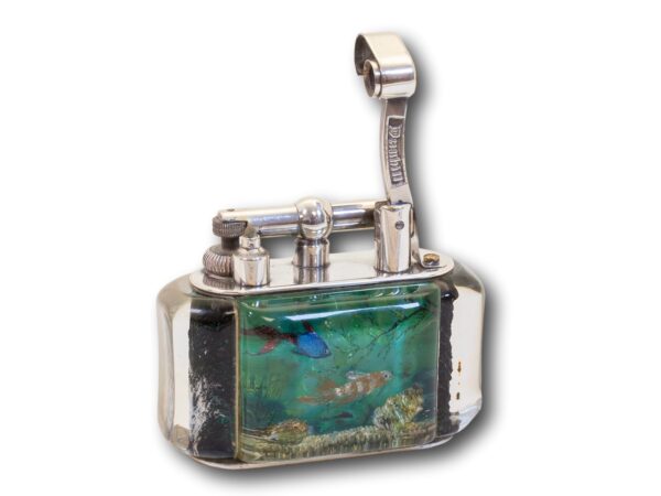 Front Overview of the Dunhill Aquarium Half-Giant Table Lighter with the arm lifted