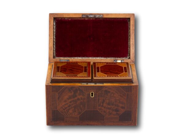 Front of the Antique Mahogany Tea Chest with the lid up