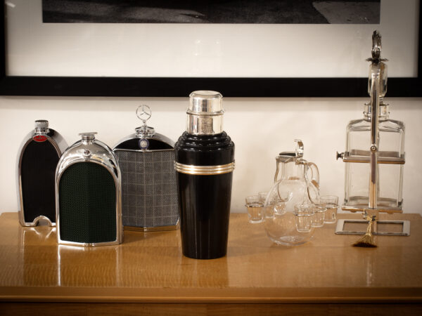 Master Incolor Black Bakelite Cocktail Shaker in a decorative setting