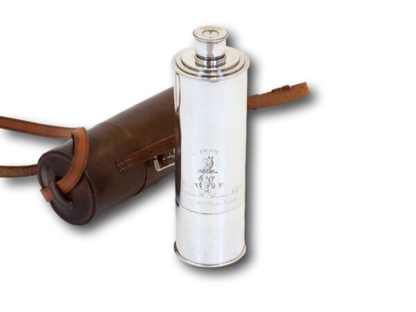 Front overview of the Novelty Silver Plate Telescope Flask