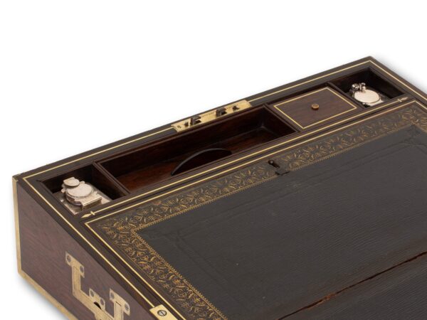 Close up of the top storage in the Antique Rosewood Writing Box William Chrisp