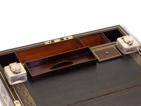 Close up of the top storage in the Antique Rosewood Writing Box William Chrisp