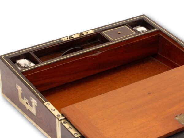 Close up of the top storage in the Antique Rosewood Writing Box William Chrisp