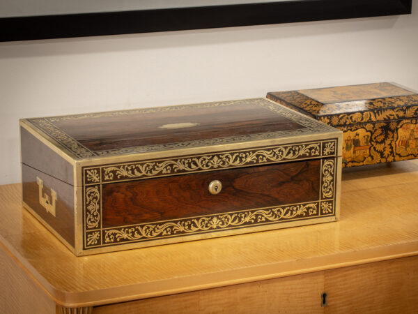 Overview of the Antique Rosewood Writing Box William Chrisp in a decorative setting