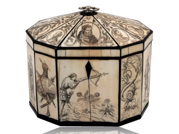 Front overview of the Ivory Historical Figures Tea Caddy