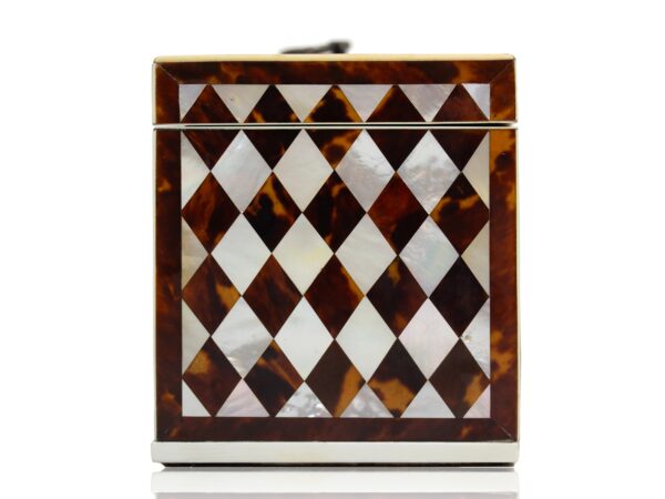 Side of the Tortoiseshell and Mother of Pearl Harlequin Tea Caddy