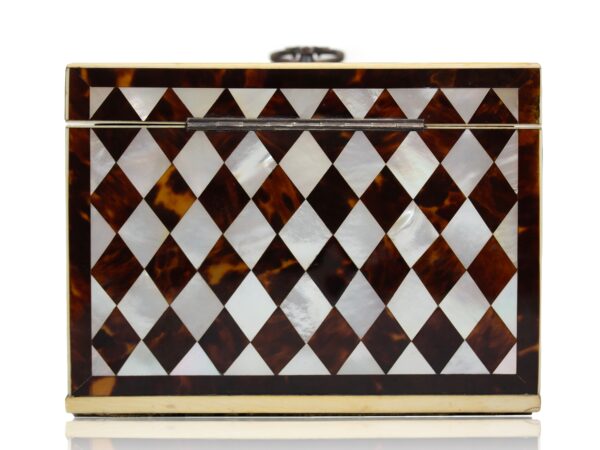 Rear of the Tortoiseshell and Mother of Pearl Harlequin Tea Caddy