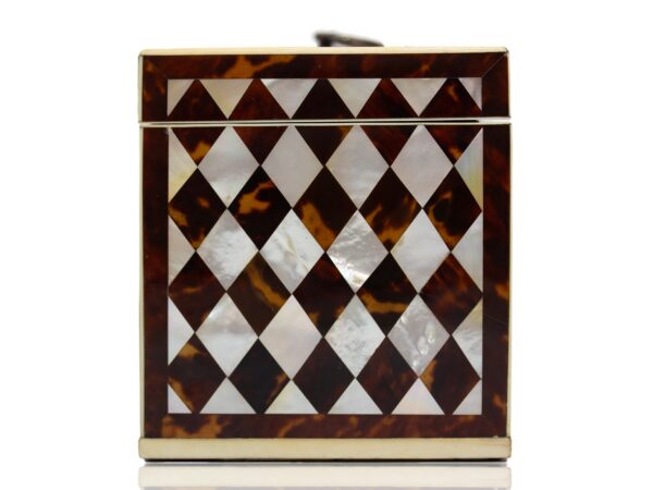 Side of the Tortoiseshell and Mother of Pearl Harlequin Tea Caddy