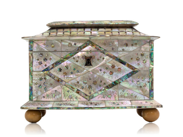 Front of the Mother of Pearl Bow Fronted Tea Caddy