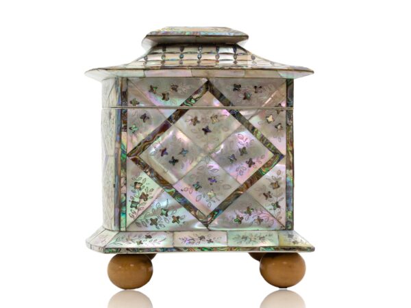 Side of the Mother of Pearl Bow Fronted Tea Caddy