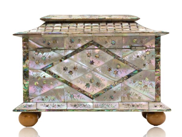 Rear of the Mother of Pearl Bow Fronted Tea Caddy