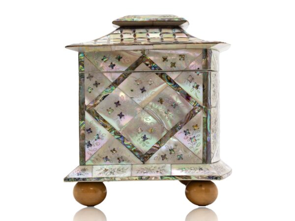 Side of the Mother of Pearl Bow Fronted Tea Caddy