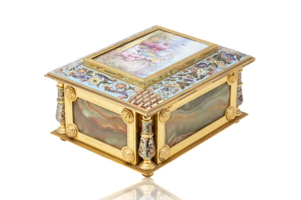 Rear overview of the French Champleve and Onyx Jewellery Box