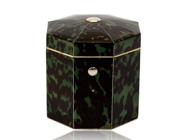 Front overview of the Green Tortoiseshell Tea Caddy Lund