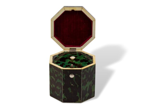 Front of the Green Tortoiseshell Tea Caddy Lund with the lid up