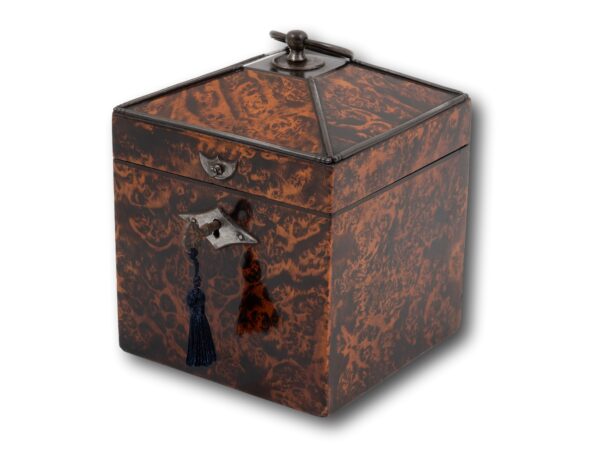 Front overview of the Mulberry Tea Caddy with the key fitted