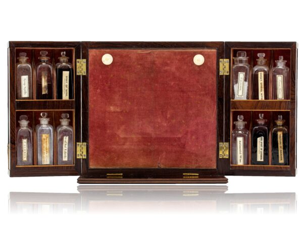 Front of the Rosewood Apothecary Cabinet open