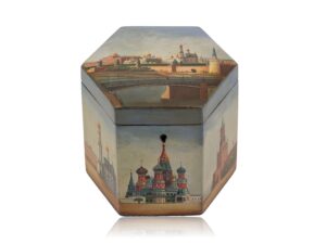 Front overview of the Russian Papier Mache Tea Caddy