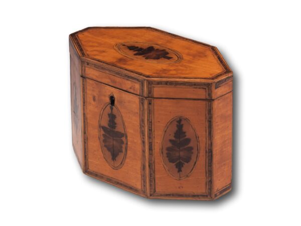 Front overview of the Satinwood Octagonal Tea Caddy