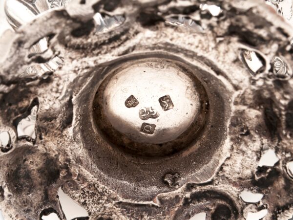 Close up of the two silver hallmarks from the Shagreen and Silver Tea Chest