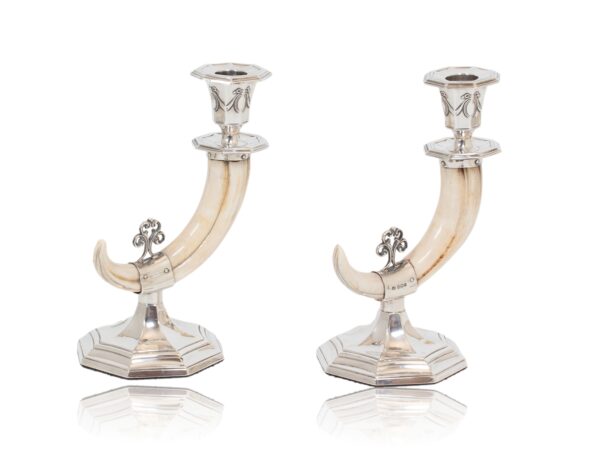 Rear overview of the Silver Mounted Boar Tusk Candlesticks John Rodgers