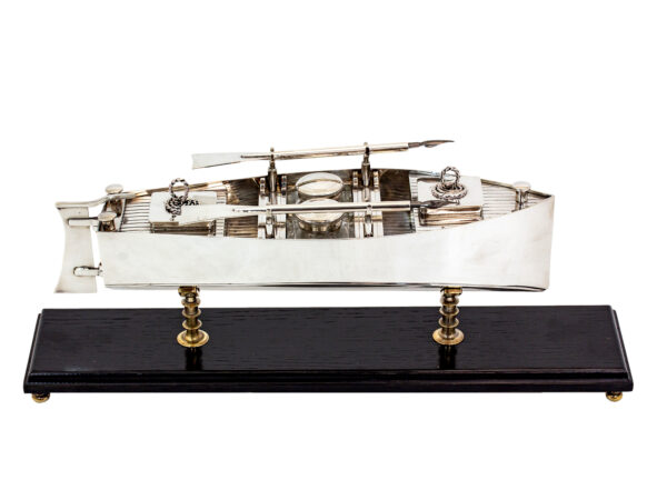 Overview of the Silver Plated Novelty Boat Inkstand Desk Set