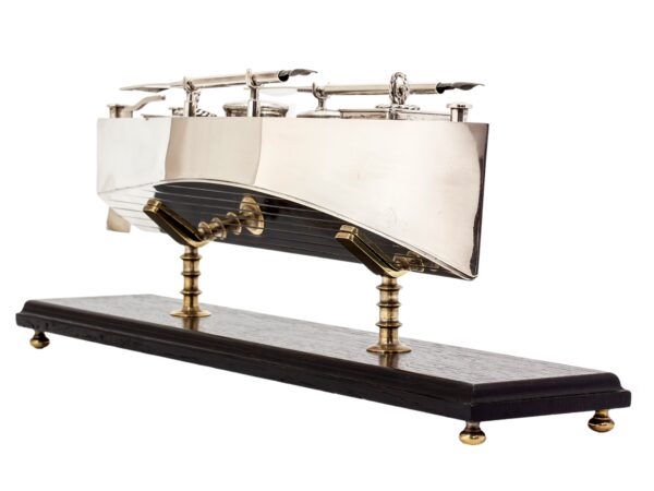 Front overview of the Silver Plated Novelty Boat Inkstand Desk Set