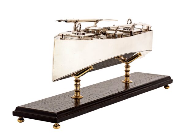 Front overview of the Silver Plated Novelty Boat Inkstand Desk Set