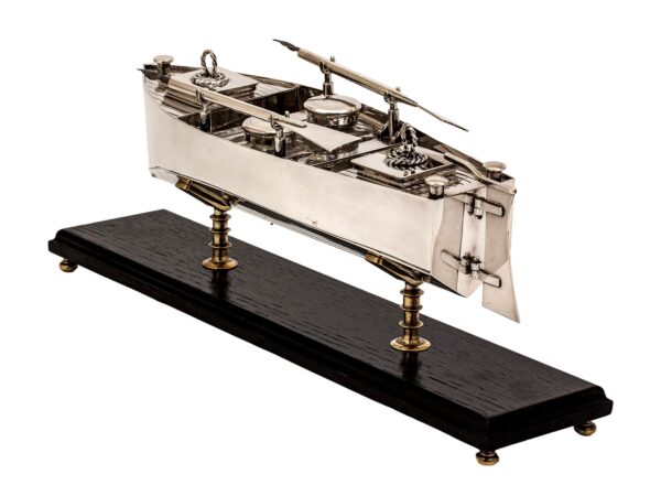 Rear overview of the Silver Plated Novelty Boat Inkstand Desk Set