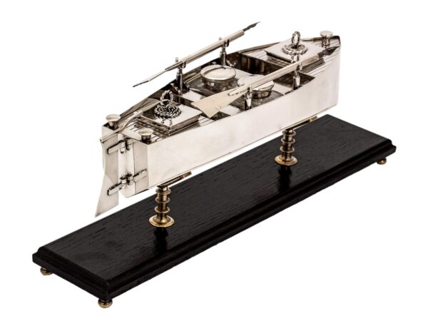 Rear overview of the Silver Plated Novelty Boat Inkstand Desk Set