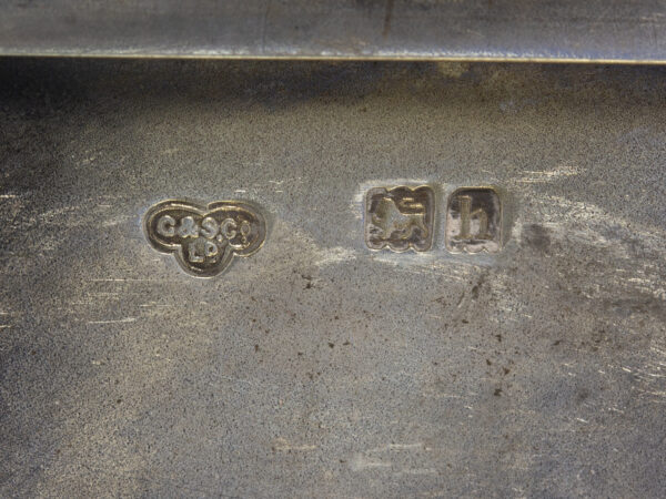 Close up of the Goldsmiths and Silversmiths Company Ltd silver hallmarks