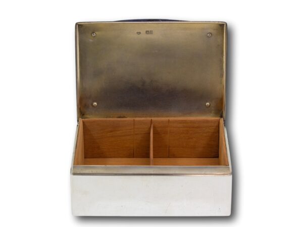 Silver Triple Tiered Smokers Compendium with the lid up showing the lined humidor