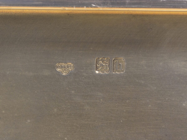 Close up of the Goldsmiths and Silversmiths Company Ltd silver hallmarks