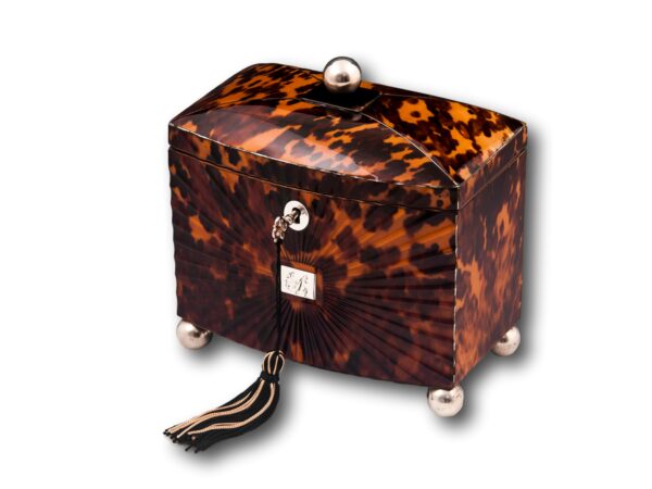 Front overview of the Starburst Pressed Tortoiseshell Tea Caddy