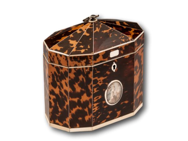 Front overview of the Tortoiseshell Tent Top Tea Caddy