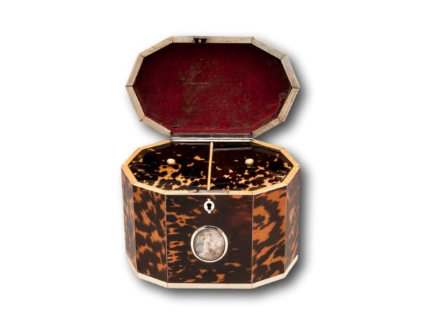 Tortoiseshell Tent Top Tea Caddy with the lid up