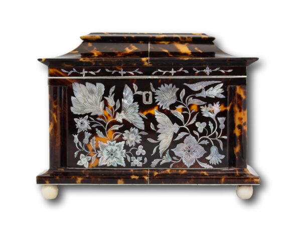 Front of the Tortoiseshell and Mother of Pearl Tea Caddy