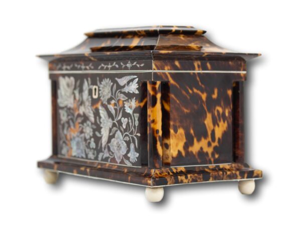 Front overview of the Tortoiseshell and Mother of Pearl Tea Caddy