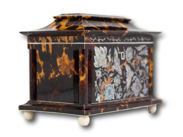 Front overview of the Tortoiseshell and Mother of Pearl Tea Caddy