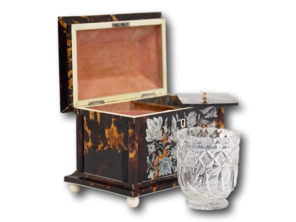 Tortoiseshell and Mother of Pearl Tea Caddy with the sugar bowl removed