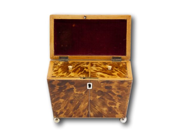 Front of the Blonde Tortoiseshell Tea Caddy with the lid up