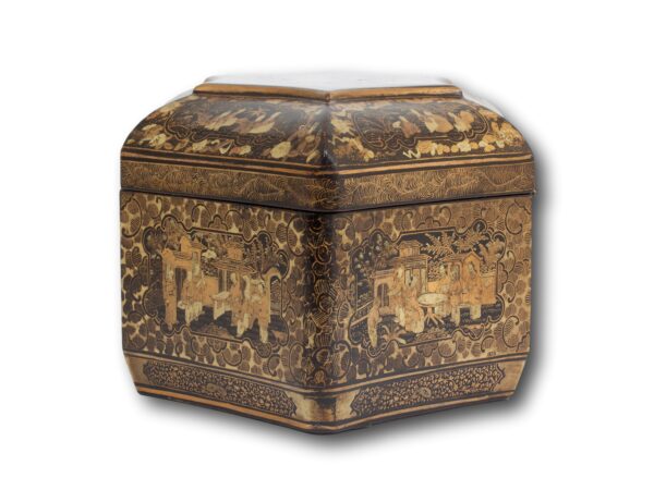 Side of the Chinese Export Lacquer Tea Caddy