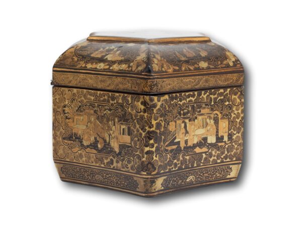 Side of the Chinese Export Lacquer Tea Caddy